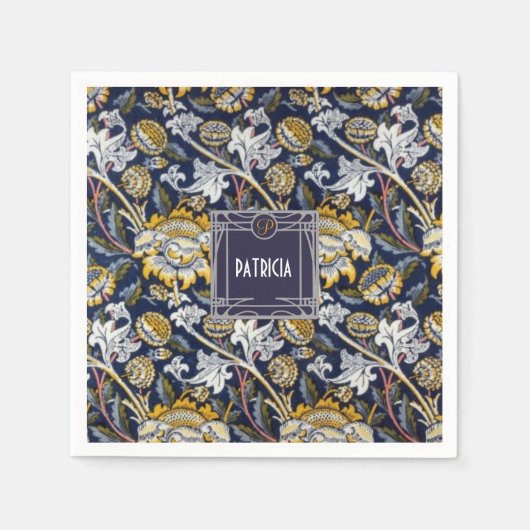 William Morris Sunflower Monogram Name Serviette (Vorderseite)