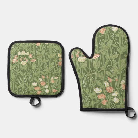 William Morris Sweet Pea Floral Design Ofenhandschuh & Topflappen-Set (Vorderseite)