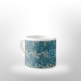 William Morris Tealish Blue Tulip mit Monogram Espressotasse