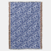 William Morris Thistle Damask, Cobalt Blue & White Decke (Vorderseite Vertikal)