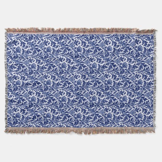 William Morris Thistle Damask, Cobalt Blue & White Decke (Vorderseite)