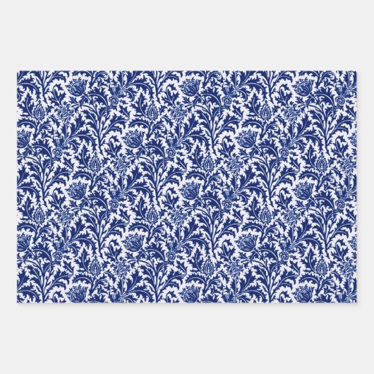 William Morris Thistle Damask, Cobalt Blue & White Geschenkpapier Set (Vorderseite)