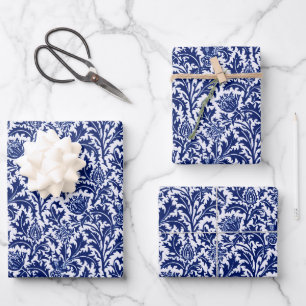 William Morris Thistle Damask, Cobalt Blue & White Geschenkpapier Set