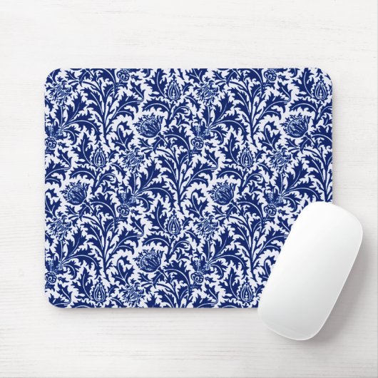 William Morris Thistle Damask, Cobalt Blue & White Mousepad (Mit Mouse)