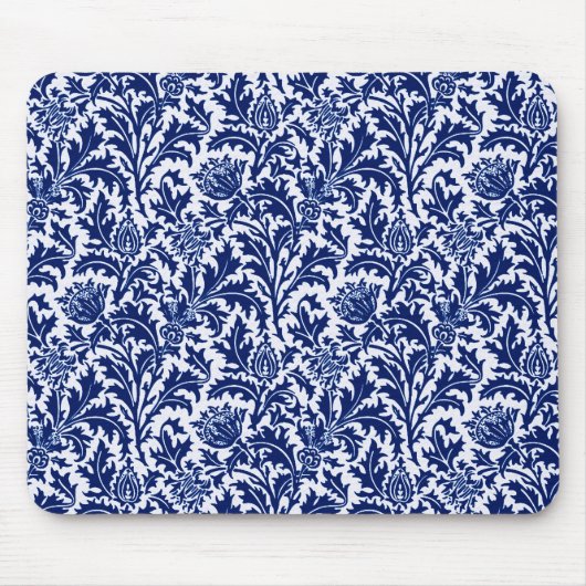 William Morris Thistle Damask, Cobalt Blue & White Mousepad (Vorne)