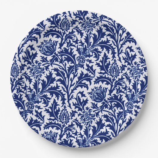 William Morris Thistle Damask, Cobalt Blue & White Pappteller (Vorderseite)