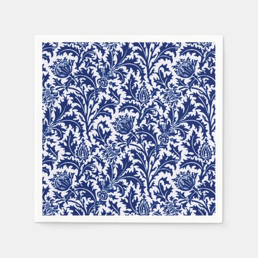 William Morris Thistle Damask, Cobalt Blue & White Serviette (Vorderseite)