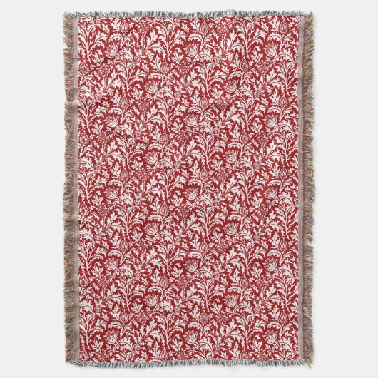 William Morris Thistle Damask, Dark Red & White Decke (Vorderseite Vertikal)