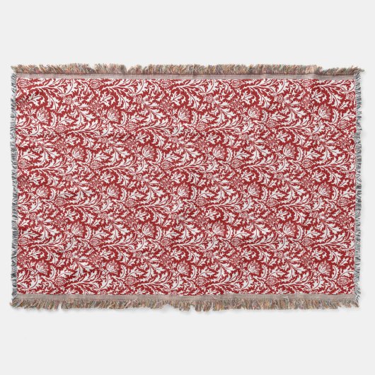 William Morris Thistle Damask, Dark Red & White Decke (Vorderseite)