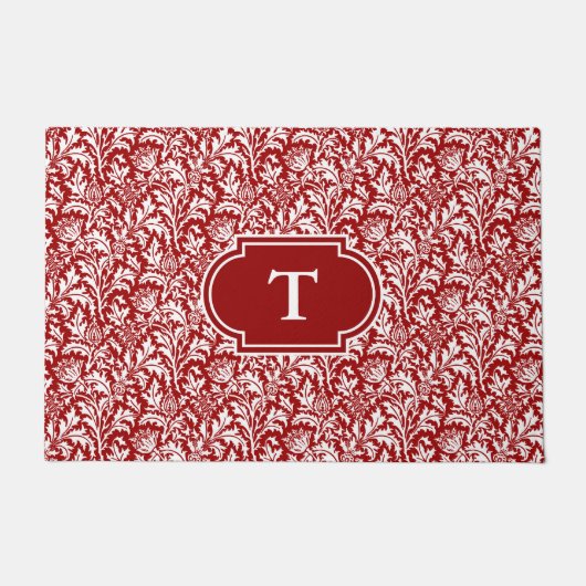 William Morris Thistle Damask, Dark Red & White Fußmatte (Vorderseite)