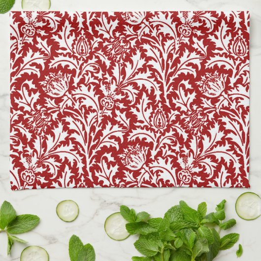 William Morris Thistle Damask, Dark Red & White Geschirrtuch (Gefaltet)