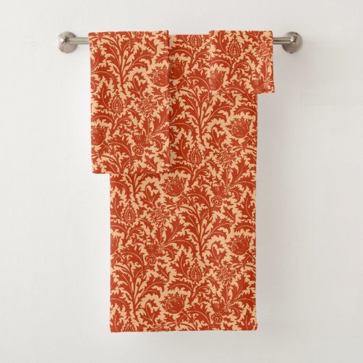 William Morris Thistle Damask, Mandarin Orange Badhandtuch Set (Insitu)