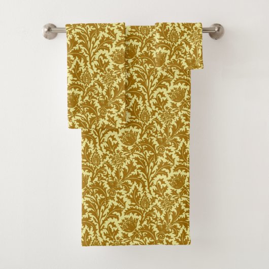 William Morris Thistle Damask, Mustard Gold Badhandtuch Set (Insitu)