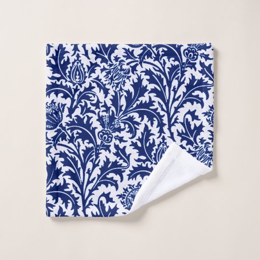 William Morris Thistle Damask, Navy Blue und White Badhandtuch Set (Waschlappen)