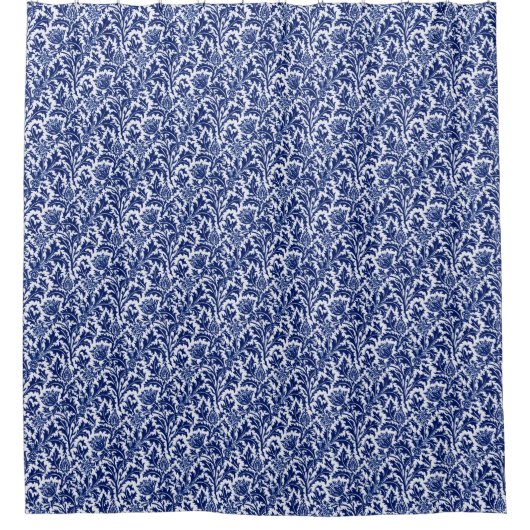 William Morris Thistle Damask, Navy Blue und White Duschvorhang (Vorderseite)