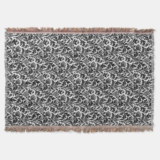 William Morris Thistle Damask, Schwarz auf Weiß Decke (Vorderseite)