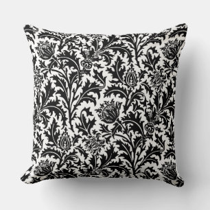 William Morris Thistle Damask, Schwarz auf Weiß Kissen