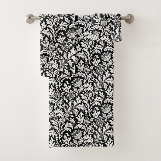 William Morris Thistle Damask, Schwarz und Weiß Badhandtuch Set (Insitu)