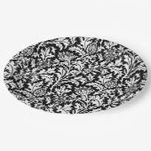 William Morris Thistle Damask, Schwarz und Weiß Pappteller (Schrägansicht)