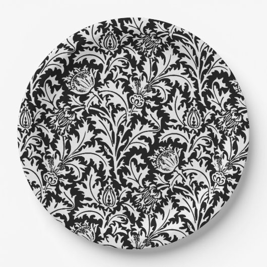 William Morris Thistle Damask, Schwarz und Weiß Pappteller (Vorderseite)