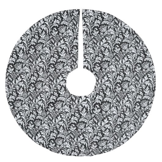 William Morris Thistle Damask, Schwarz und Weiß Polyester Weihnachtsbaumdecke (Vorderseite)