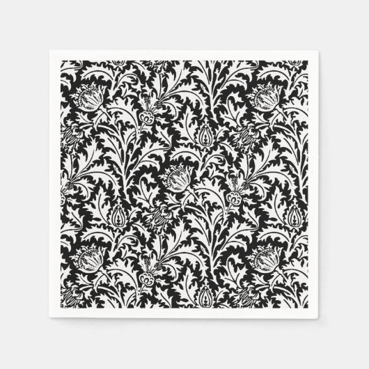 William Morris Thistle Damask, Schwarz und Weiß Serviette (Vorderseite)