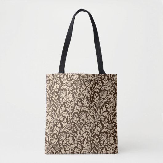 William Morris Thistle Damask, Taupe Tan und Beige Tasche (Vorderseite)