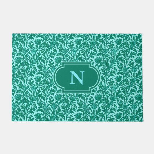 William Morris Thistle Damask, Türkis und Aqua Fußmatte (Vorderseite)