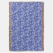 William Morris Thistle Damask White über Cobalt Bl Decke (Vorderseite Vertikal)