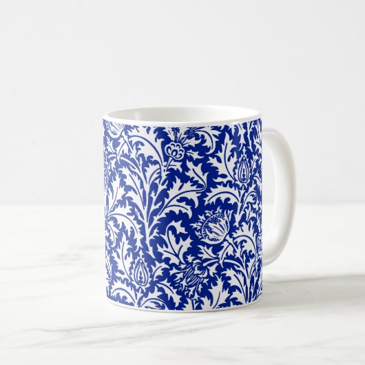 William Morris Thistle Damask White über Cobalt Bl Kaffeetasse (VorderseiteRechts)