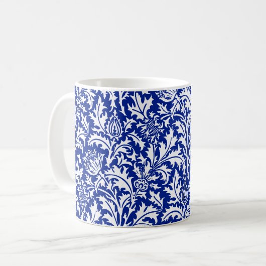 William Morris Thistle Damask White über Cobalt Bl Kaffeetasse (Vorderseite Links)