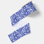 William Morris Thistle Damask White über Cobalt Bl Ripsband (Rückseite)