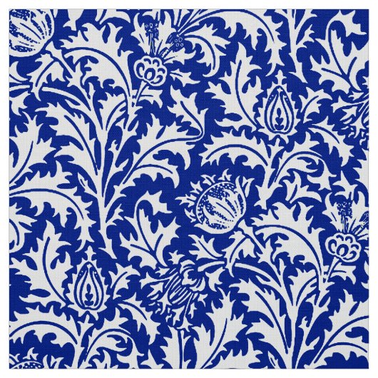 William Morris Thistle Damask White über Cobalt Bl Stoff (Muster)