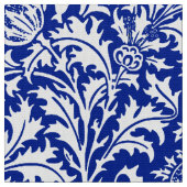 William Morris Thistle Damask White über Cobalt Bl Stoff (Nahaufnahme)
