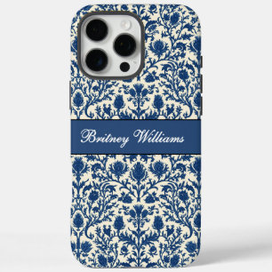 William Morris Thistle Damast Kobaltblau und Weiß iPhone 16 Pro Max Hülle