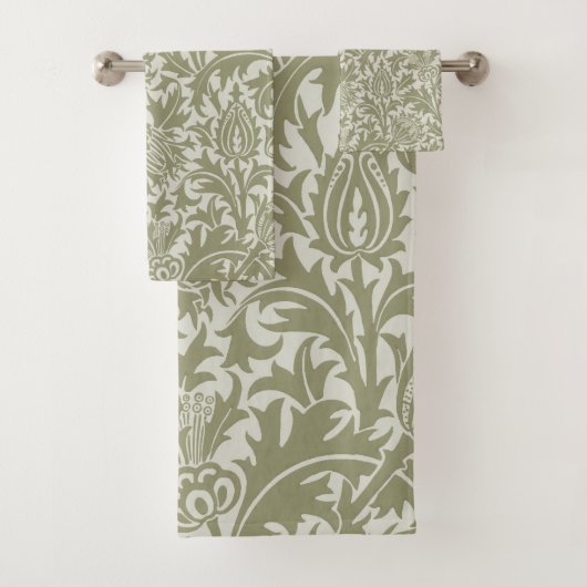 William Morris Thistle Sage Green Pattern Badhandtuch Set (Insitu)