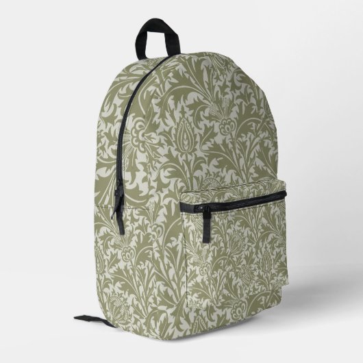 William Morris Thistle Sage Green Pattern Bedruckter Rucksack (Rückseitige Ecke links)