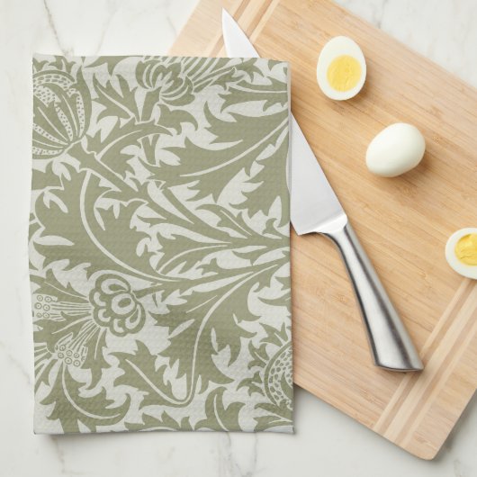 William Morris Thistle Sage Green Pattern Geschirrtuch (Viertel Falte)
