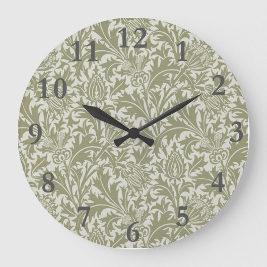 William Morris Thistle Sage Green Pattern Große Wanduhr (Vorderseite)