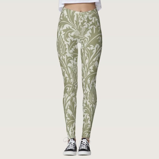 William Morris Thistle Sage Green Pattern Leggings (Vorderseite)
