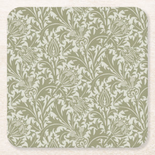 William Morris Thistle Sage Green Pattern Rechteckiger Pappuntersetzer