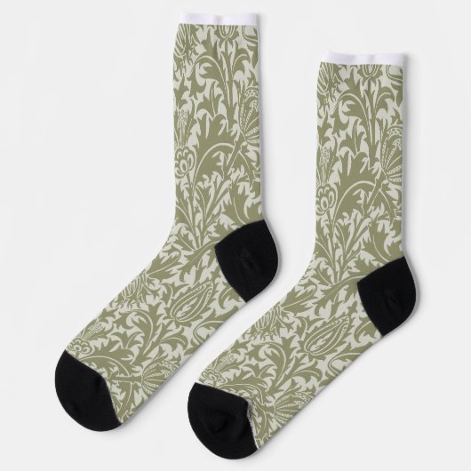 William Morris Thistle Sage Green Pattern Socken (Linkes Detail)