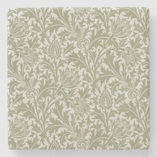 William Morris Thistle Sage Green Pattern Steinuntersetzer (Vorderseite)