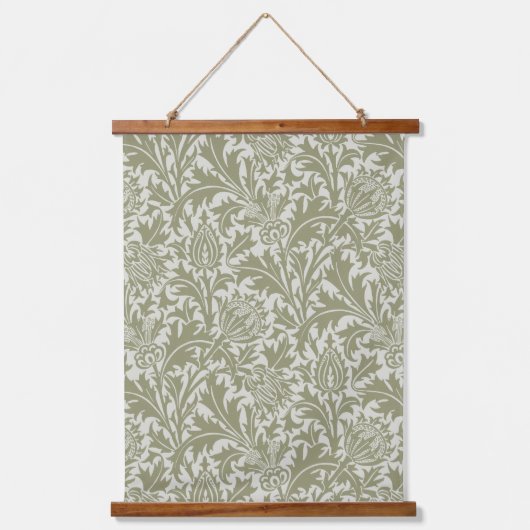 William Morris Thistle Sage Green Pattern Wandteppich Mit Holzrahmen (Vorderseite)