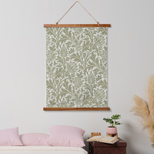 William Morris Thistle Sage Green Pattern Wandteppich Mit Holzrahmen (Schlafzimmer)