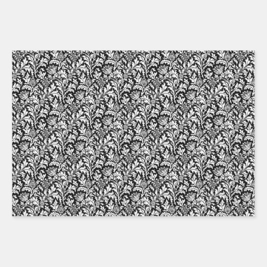 William Morris Thistle, Schwarz/Weiß, Gold, Blau Geschenkpapier Set (Vorderseite)