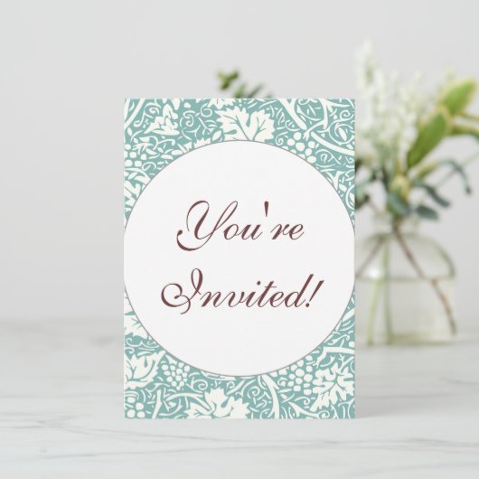 William Morris Traubenmuster Aquamarin Türkis Einladung (Stehend Vorderseite)