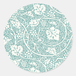 William Morris Traubenmuster Türkis Türkisblau Runder Aufkleber