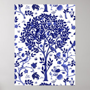 William Morris Tree of Life, Cobalt Blue and White Poster
