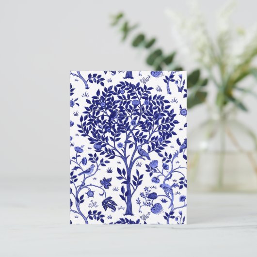 William Morris Tree of Life, Cobalt Blue und White Postkarte (Stehend Vorderseite)